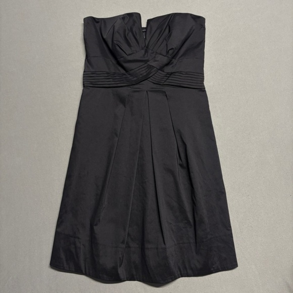 White House Black Market Women's Black Strapless Pleated Dress Size 8
